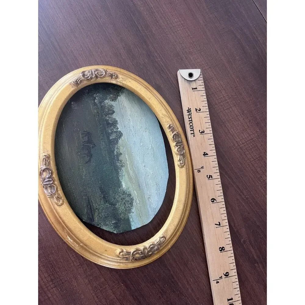Vintage Wooden Oval Ornate Regency Victorian Framed Painting Of Horses